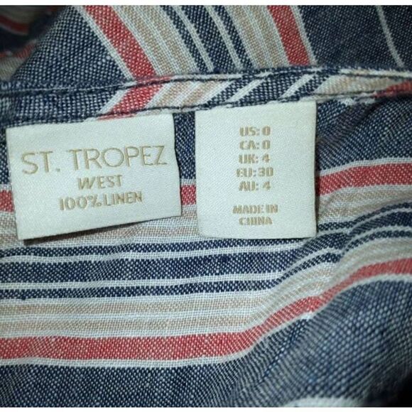 ST. TROPEZ WEST BLUE, RED, & WHITE LINEN DRESS SZ.0 EUC. - Picture 6 of 7